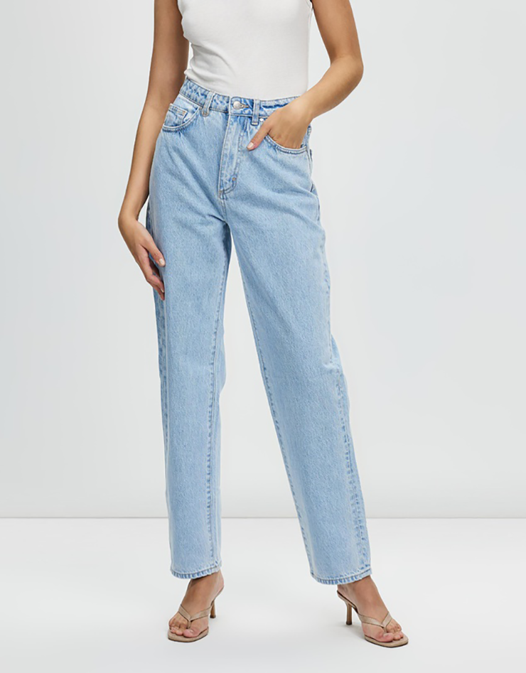 Some of the best wide leg jeans available in 2021, coloured light blue.