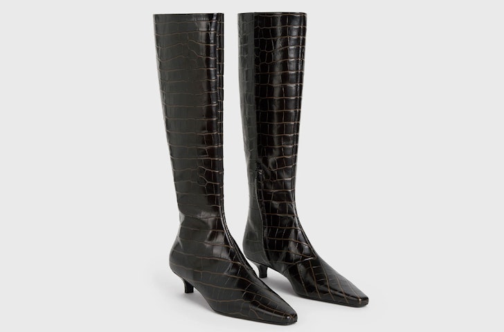 The Toteme The Slim Croc-Effect Leather Knee Boots, one of the best over the knee winter boots