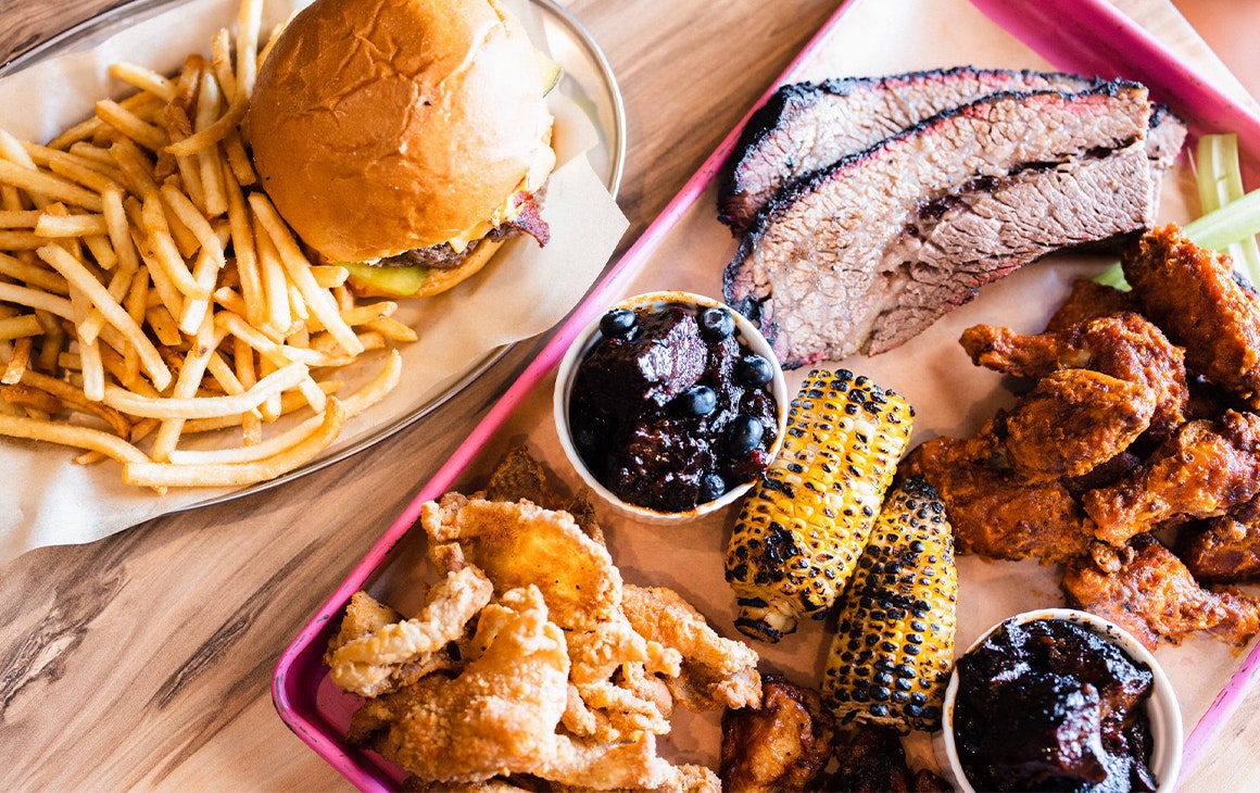 a platter of american food 