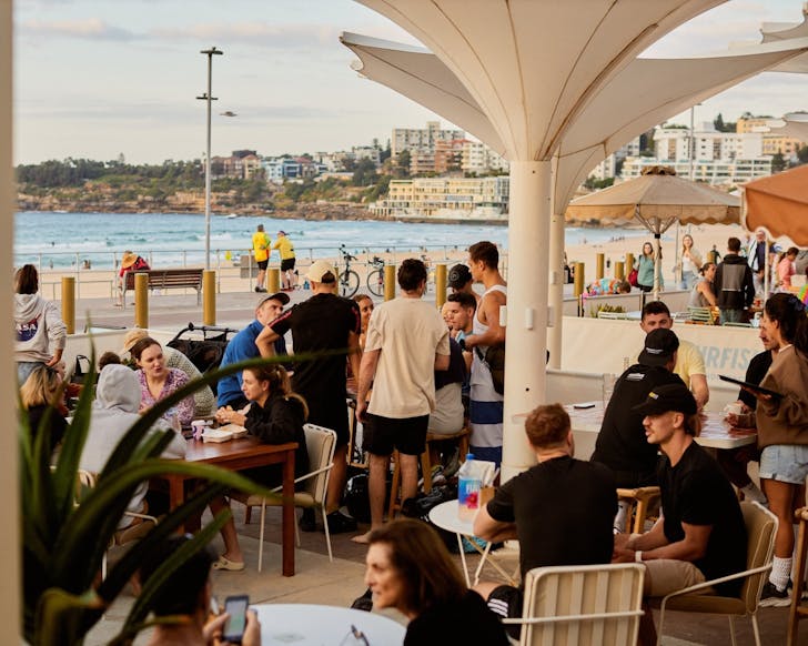 looking out to bondi beach from sydney cafe glory days