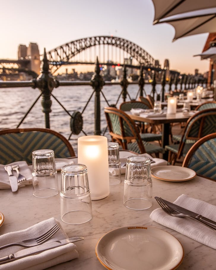 the view from circular quay restaurant whalebridge across sydney harbur to the bridge