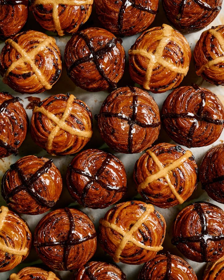 a stack of hot cross cruffins from lune croissanterie in Sydney
