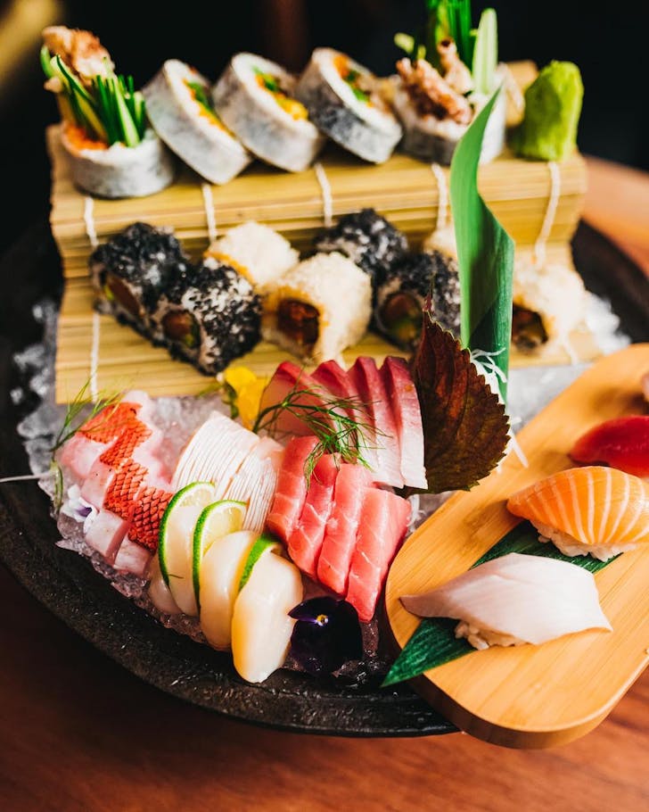 a platter of sushi and sashimi at sydney japanese restaurant toko