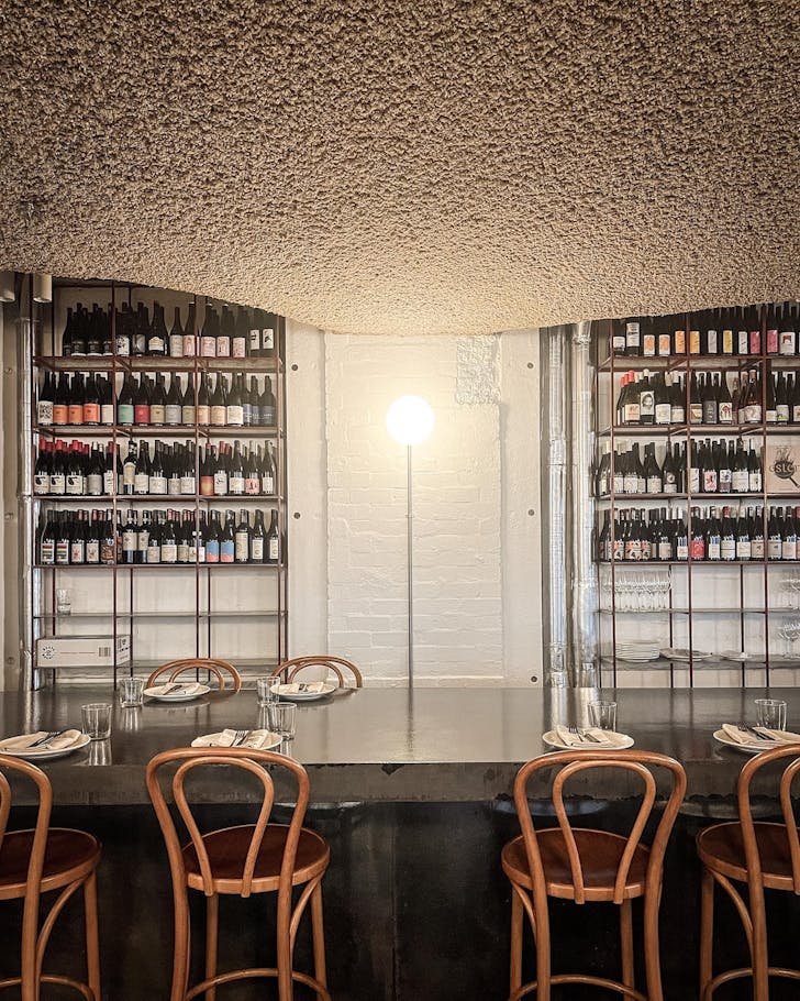 the interior and wine wall of surry hills restaurant and bar poly