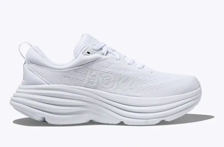 The Hoka Bondi 8, one of the best white sneakers