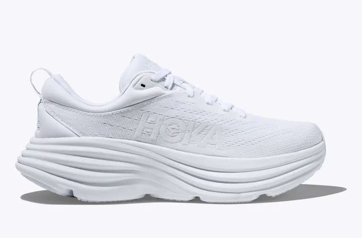 The Hoka Bondi 8, one of the best white sneakers