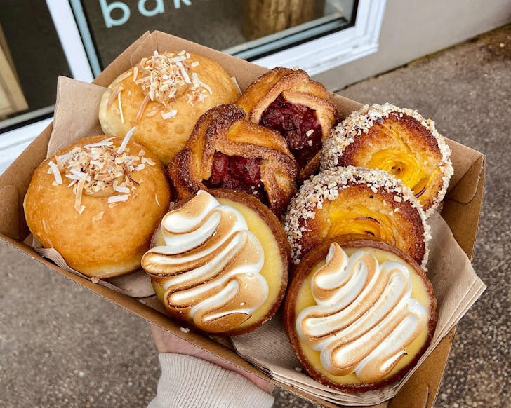 pastries in cardboard box