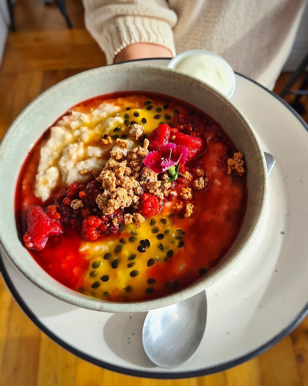 Colourful and delicious porridge with myriad ingredients at Bobby Franks Cafe, one of the best cafes in Nelson.