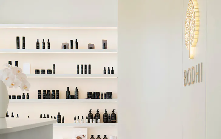 a sleek product display shelf at Bodhi J Cottesloe