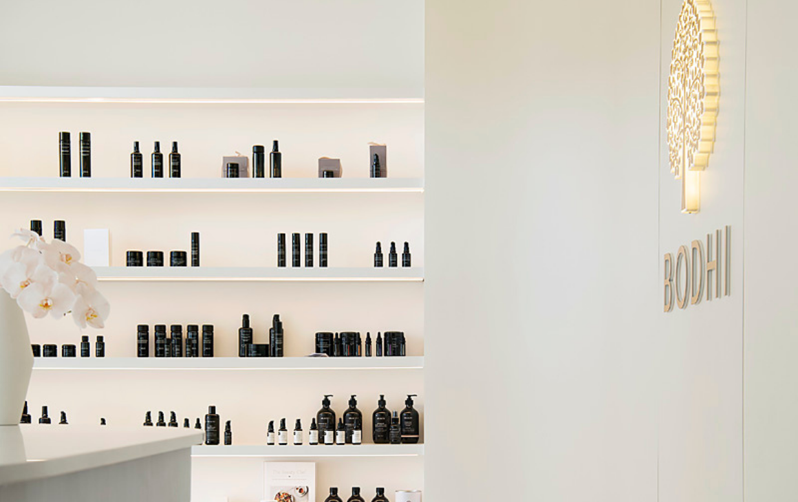 a sleek product display shelf at Bodhi J Cottesloe
