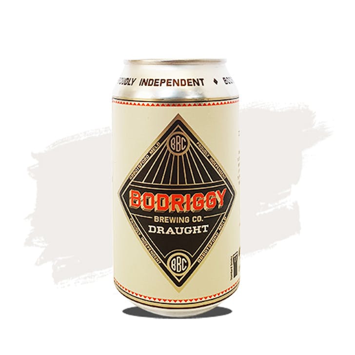 Some of the best craft beer in Australia in a can coloured pale yellow with the Bodriggy logo on it.