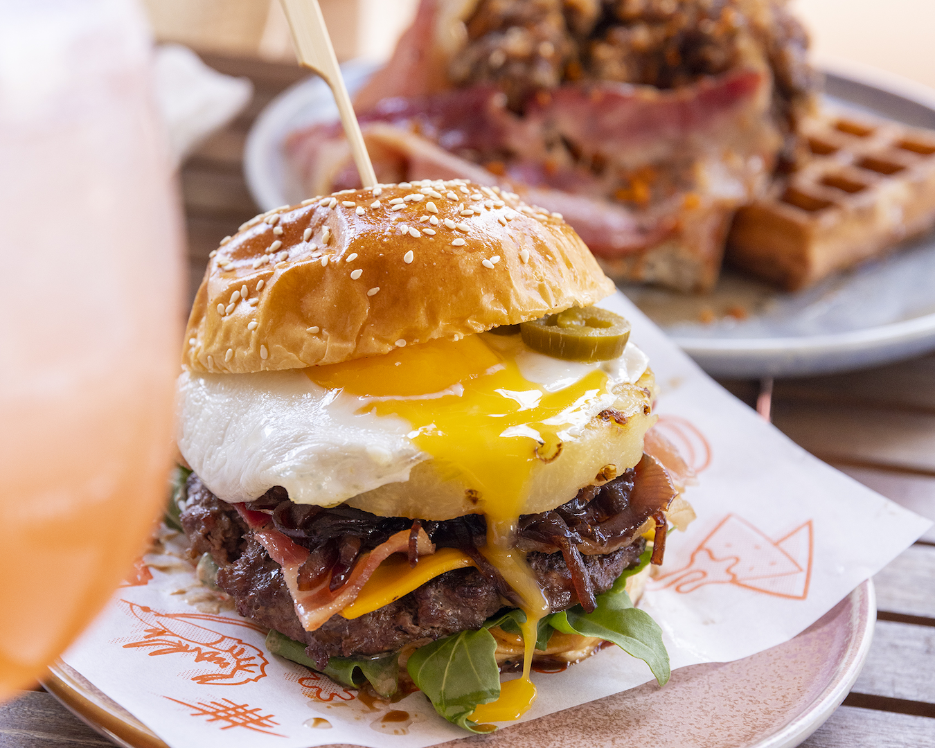 A brunch burger at a bottomless in Perth