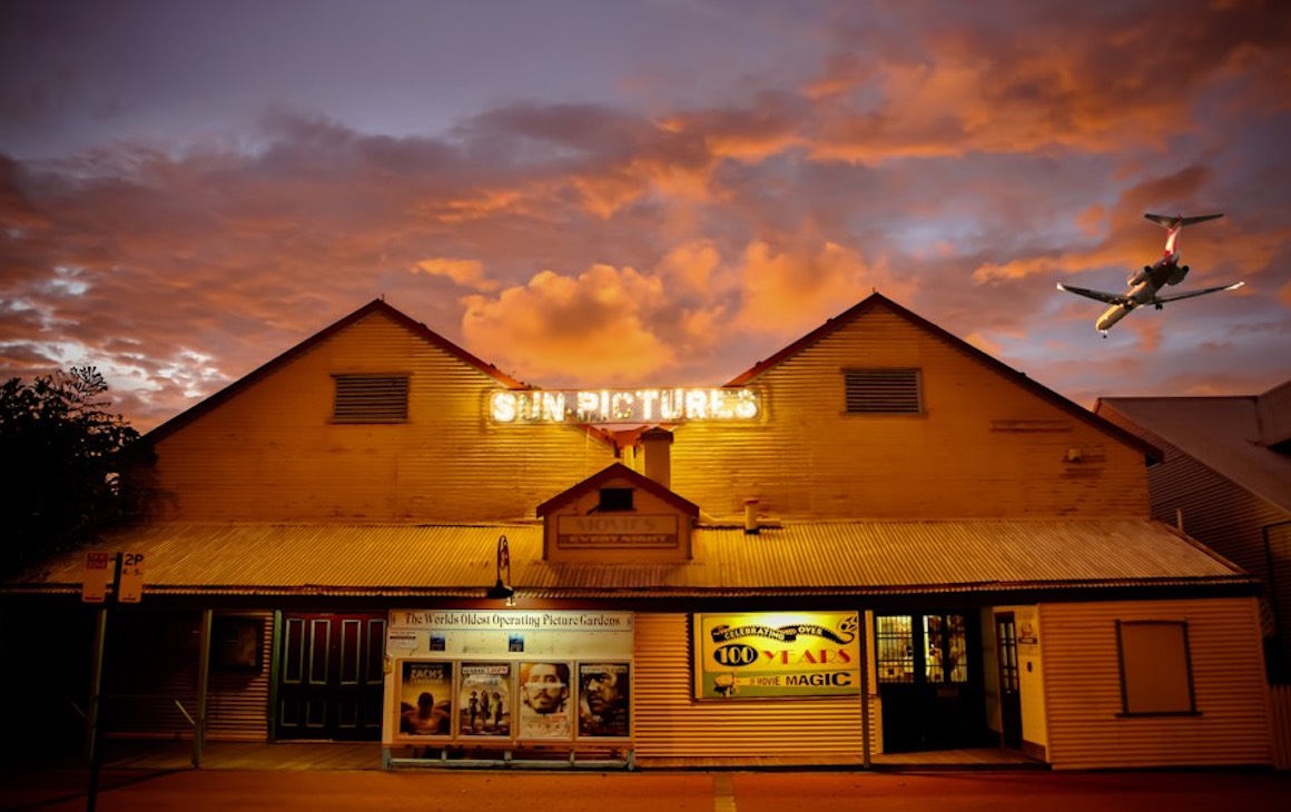the cinema in Broome at dusk