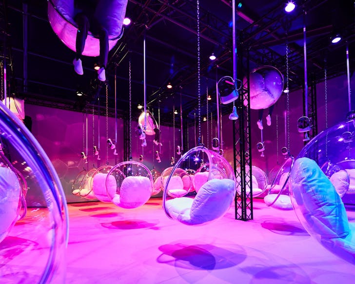 a room of bubble chairs at the sydney bubble planet exhibition