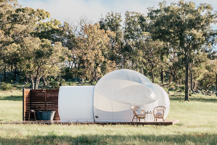 a bubble tent with an outdoor bath