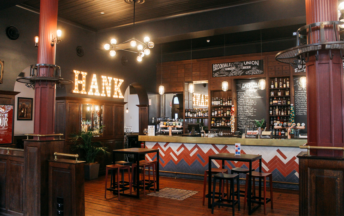 Cosy, American pub themed interior at Buffalo Bar.