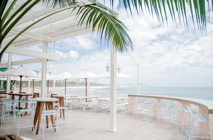A beautiful beachfront bar overlooking the water at Burleigh Heads on the Gold Coast. 