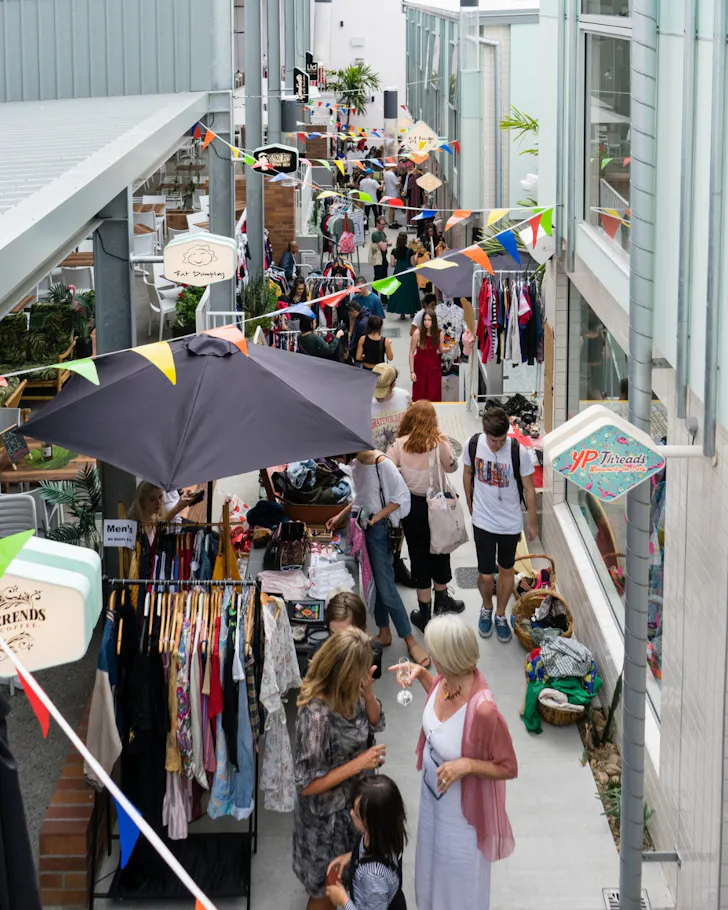 A bustling creative market in the pastel-coloured California Lane.