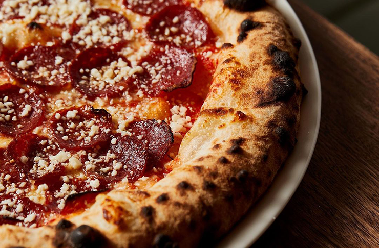 A puffy, crusty peperoni pizza from an Italian restaurant in Melbourne, Capitano.