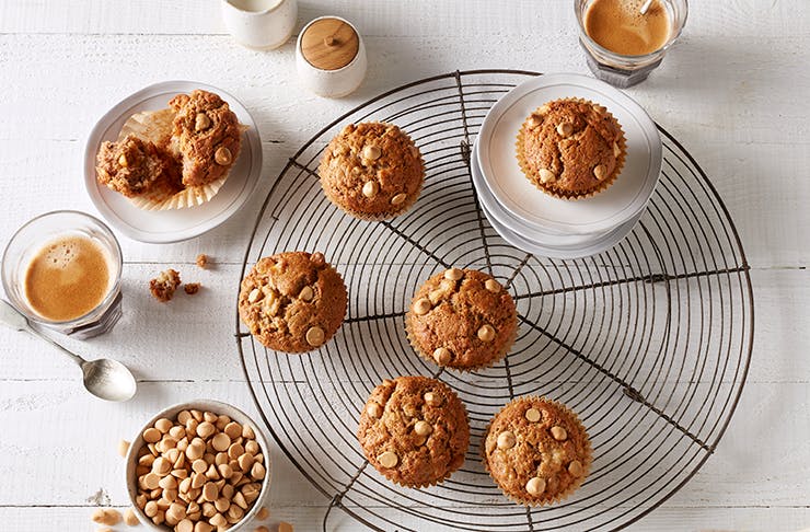 Muffins stuffed with Caramilk baking chips.