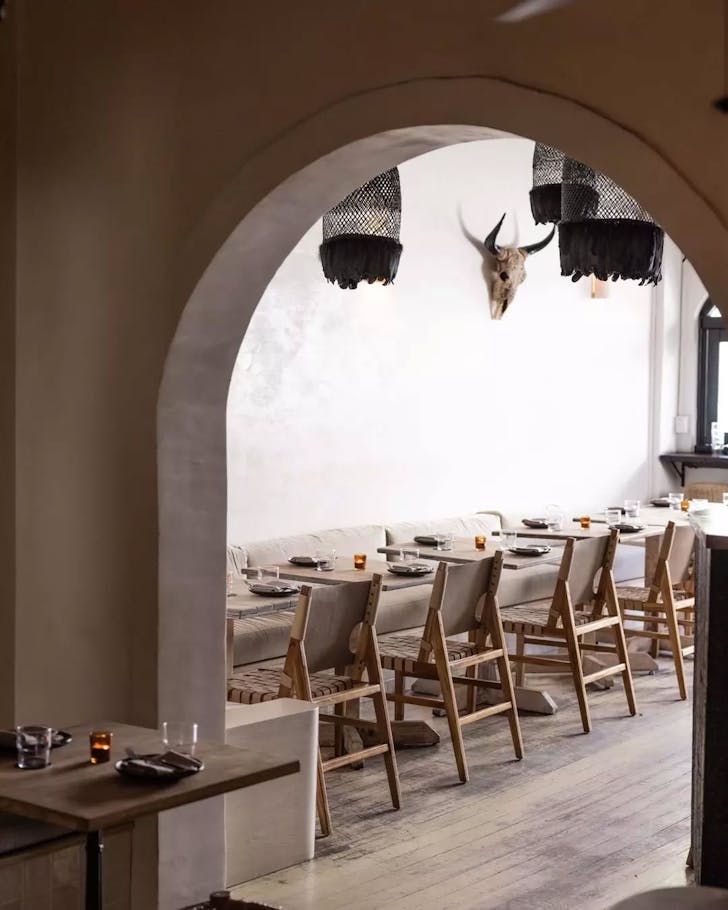 A neutral toned dining room at Carbon in Bondi