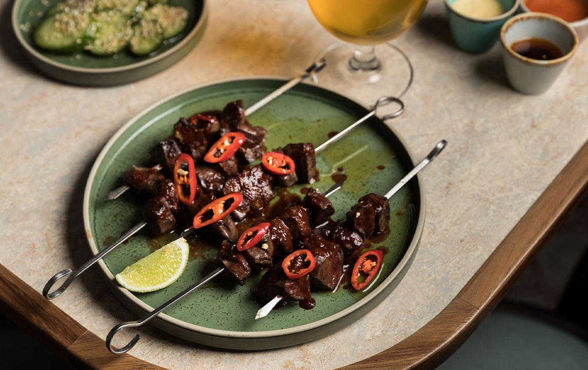 plate of beef skewers