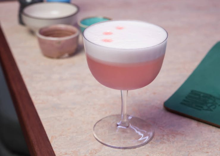 pink pisco sour cocktail