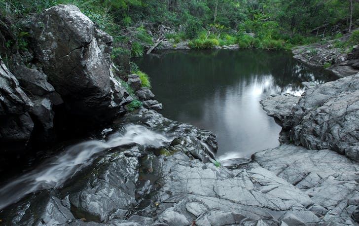 a rockpool fringed by trees