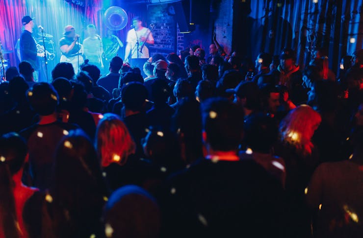 Revellers watch a band on the dance floor at Melbourne's Cherry Bar.