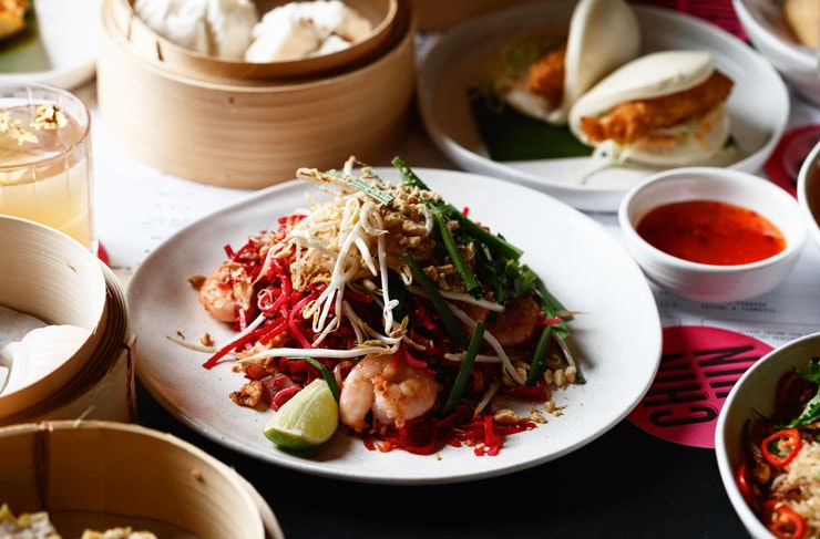 A plate of Chin Chin's pink Pad Thai. 