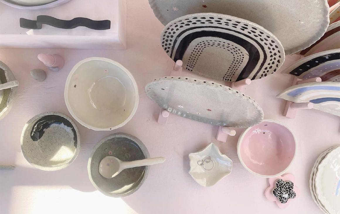 a table full of ceramics