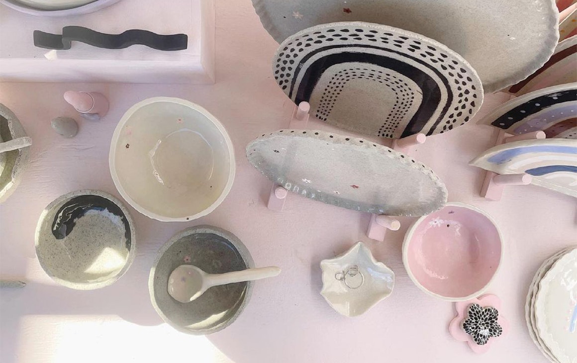 a table full of ceramics