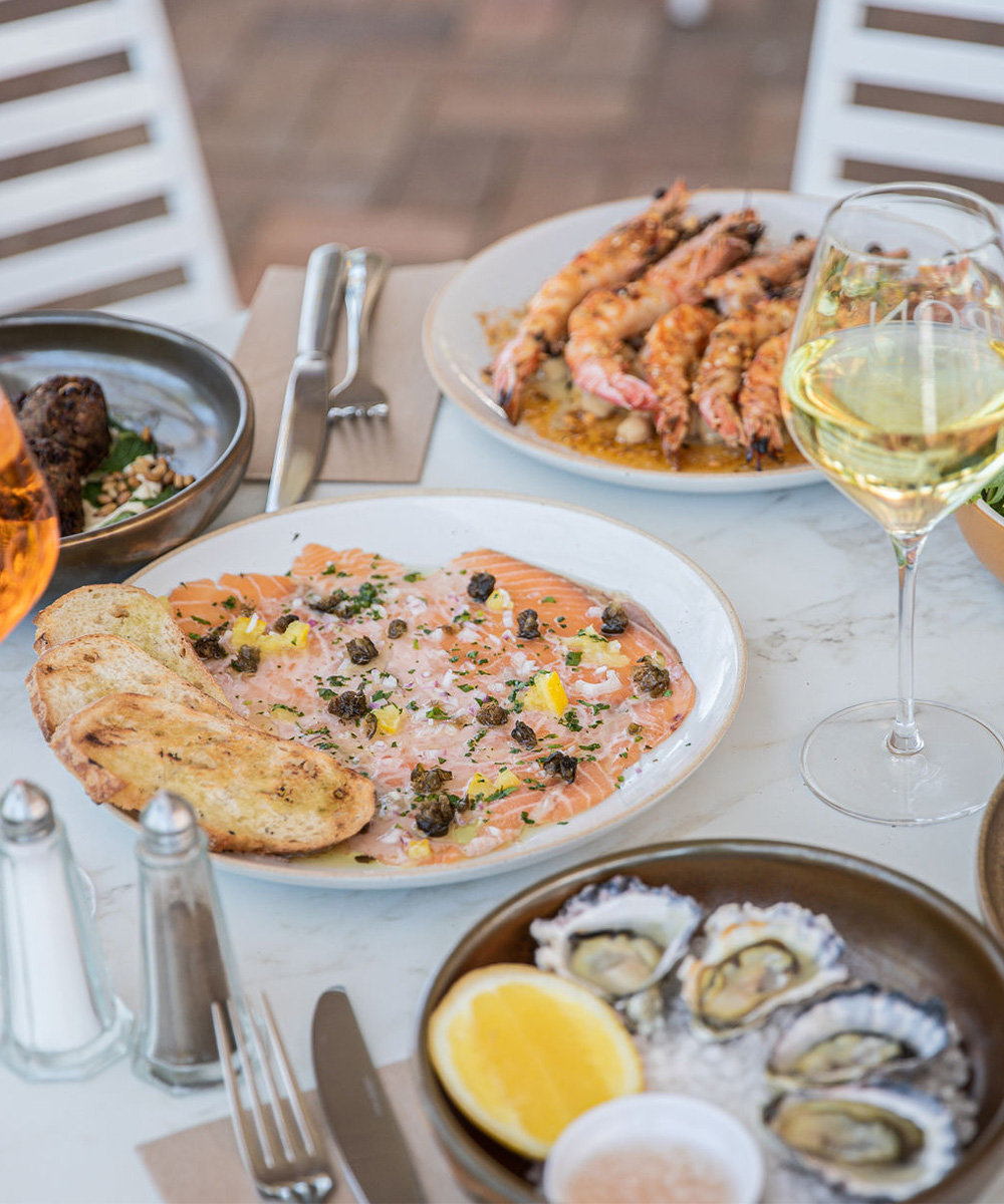 a table of seafood dishes