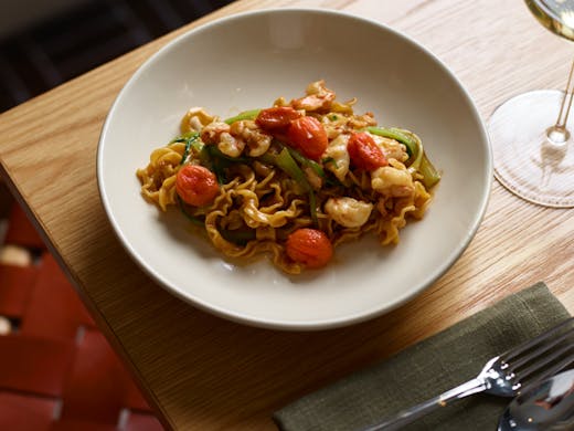 A bowl of king prawn pasta from Civico 47 restaurant in Paddington