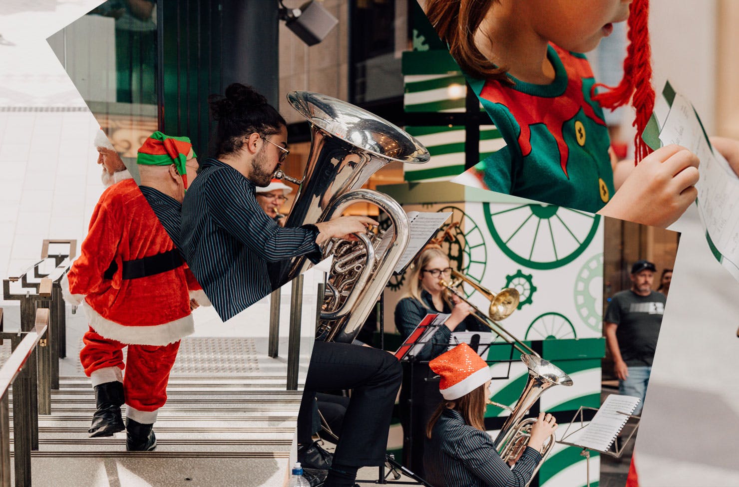 Collage of Christmas celebrations at Commercial Bay
