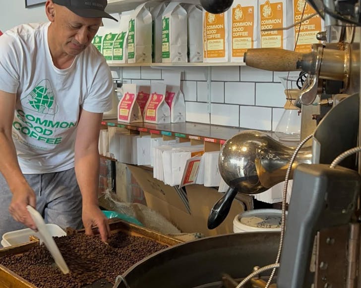 Common good coffee being roasted at Addington Coffee Co-Op