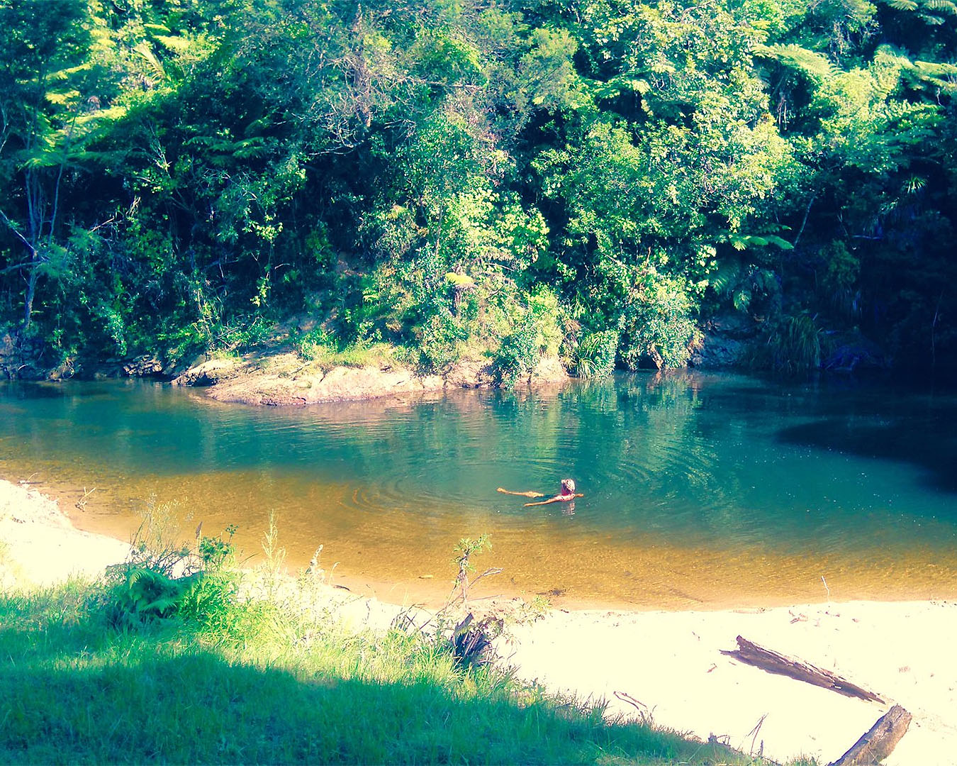 Someone swims at the swimming hole at Coro Camping Whitianga