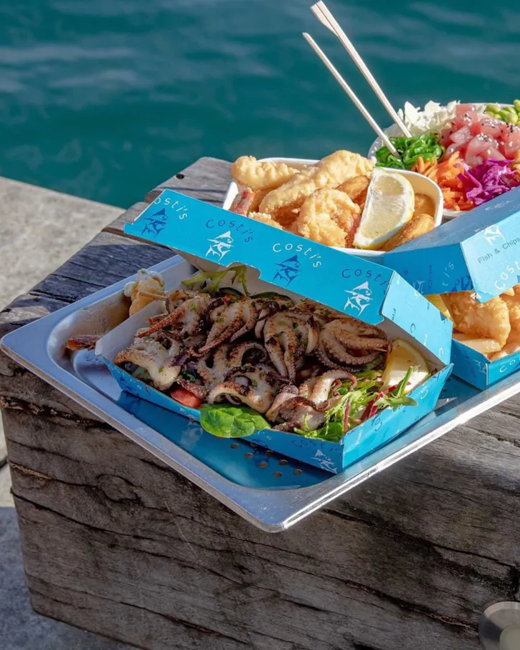 A fish and chips order from Costi's pictured on the harbour front.