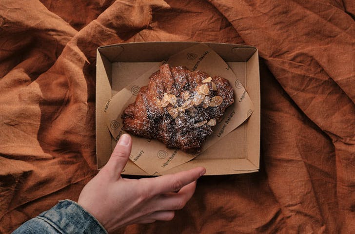 An almond croissant from Lagom Bakery in Burrill Lake NSW