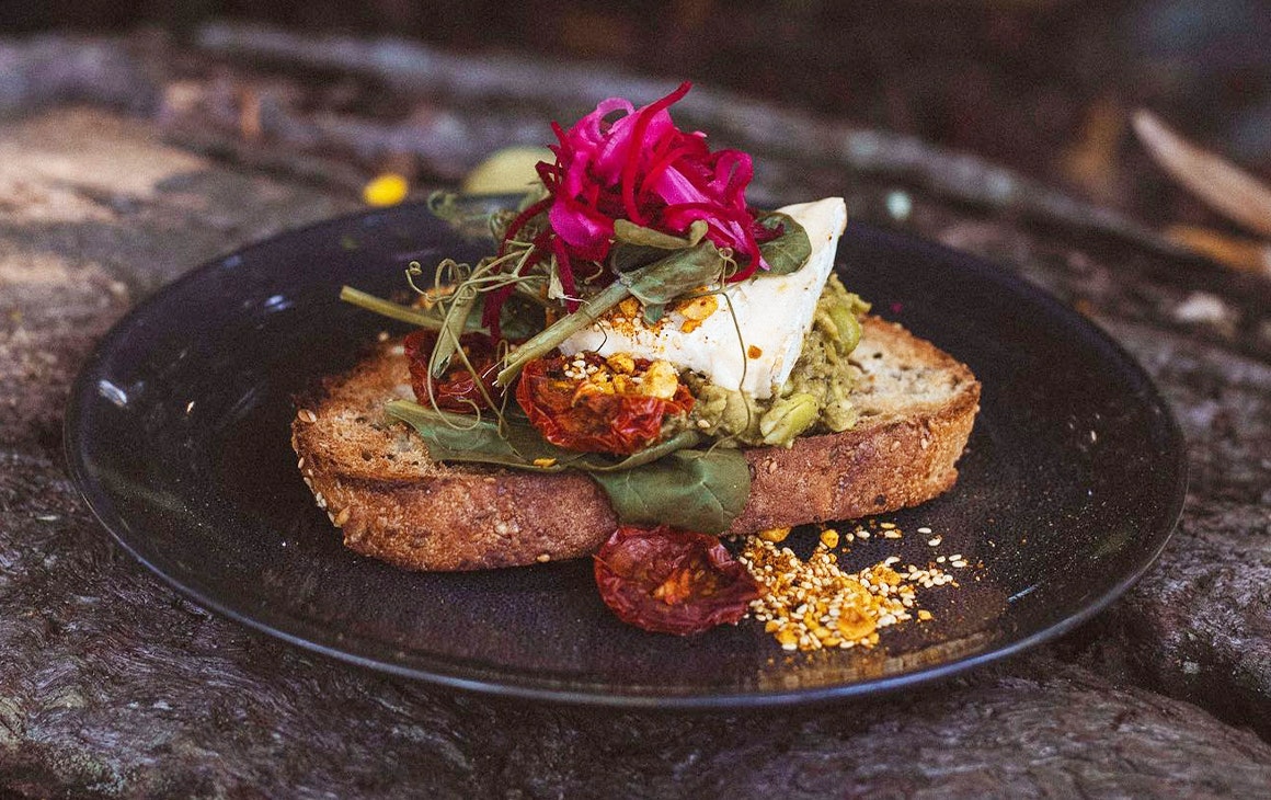 slice of gourmet toast with toppings