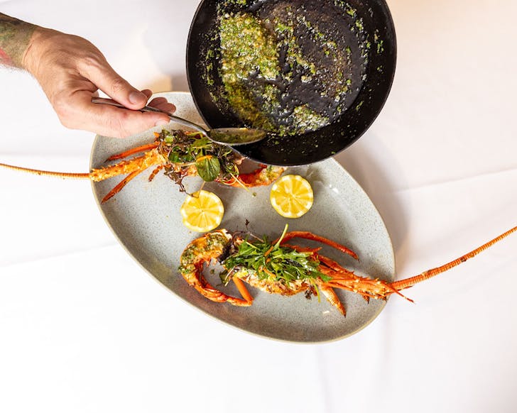A delicious crayfish being served.