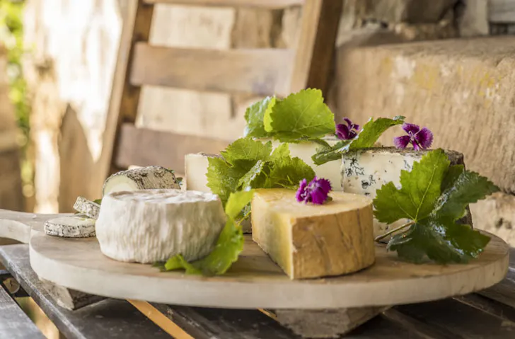A cheeseboard piled with Cupitt's Estate cheeses 