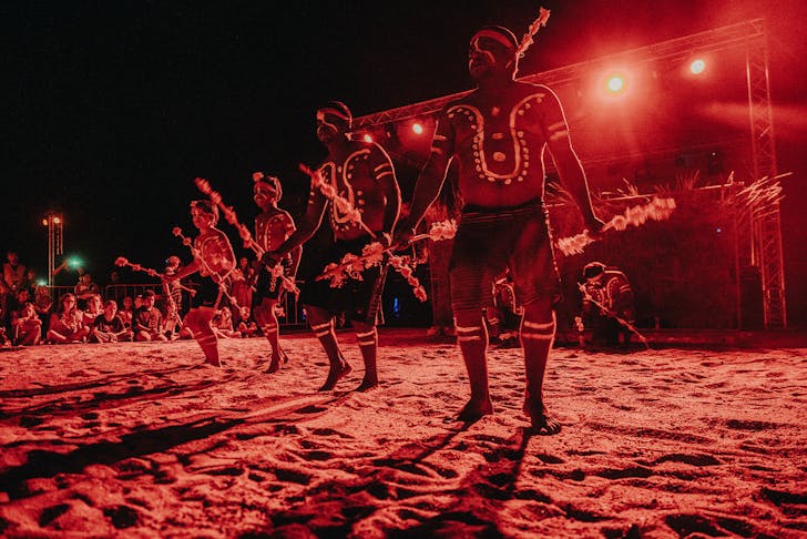 Aboriginal dancers at night in a ceremonial dance in Karijini.