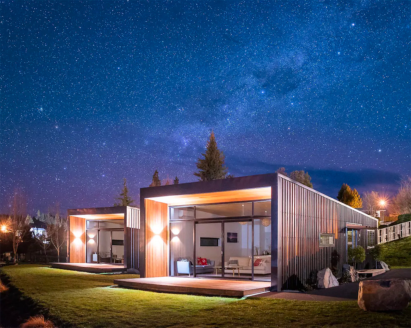 Two modern villas and an incredible night sky filled with stars.  