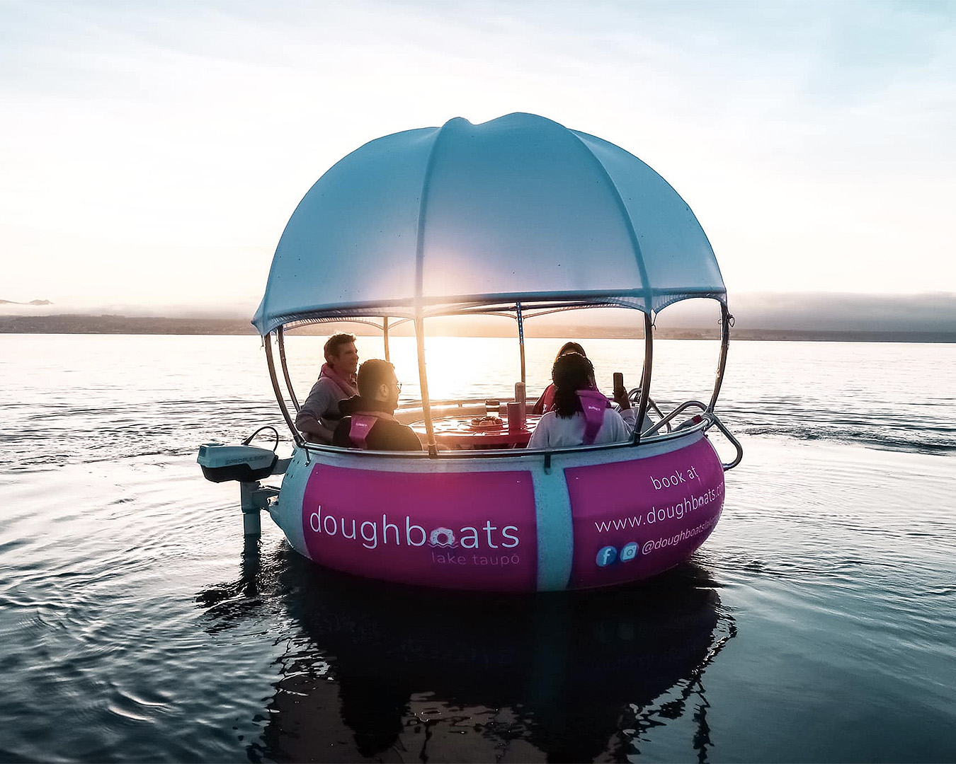 A doughboat bobs on the water.