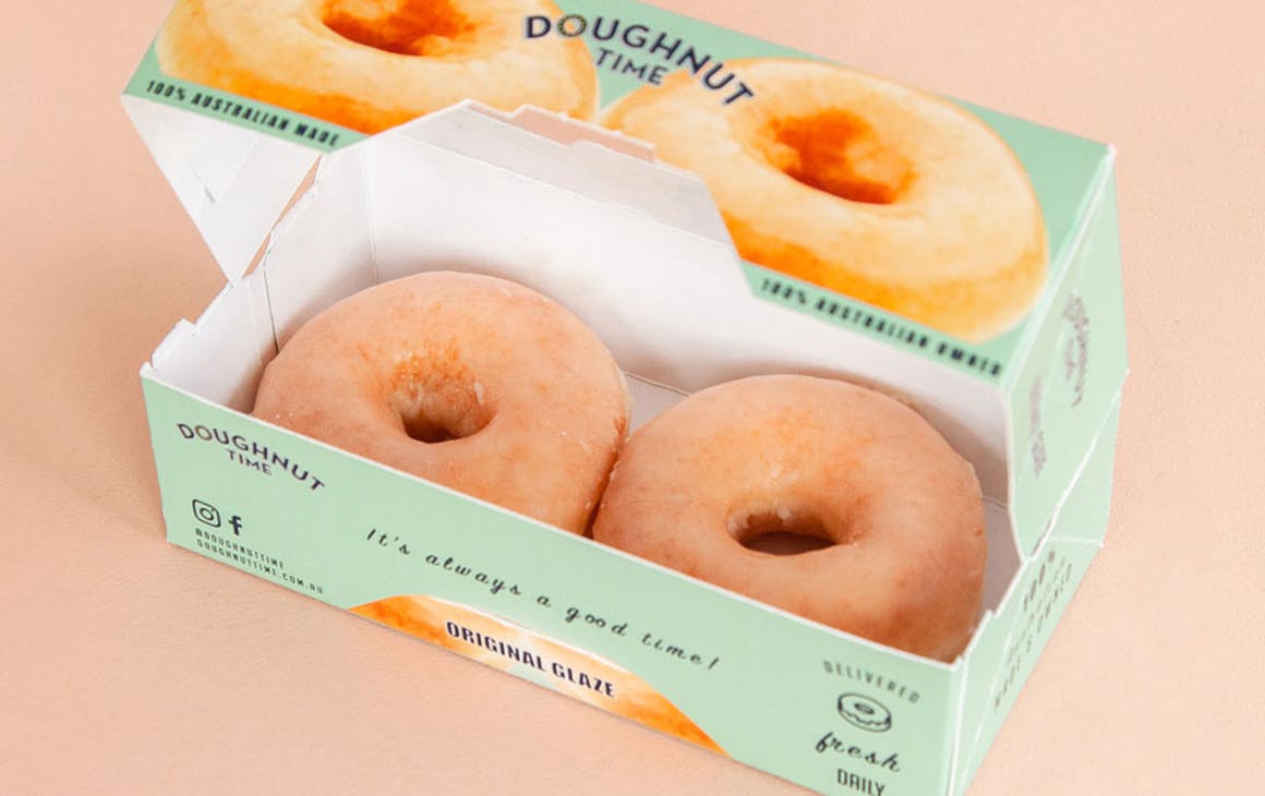 a box of two doughnuts