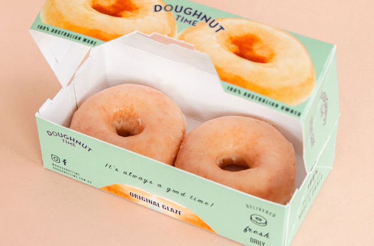 a box of two doughnuts