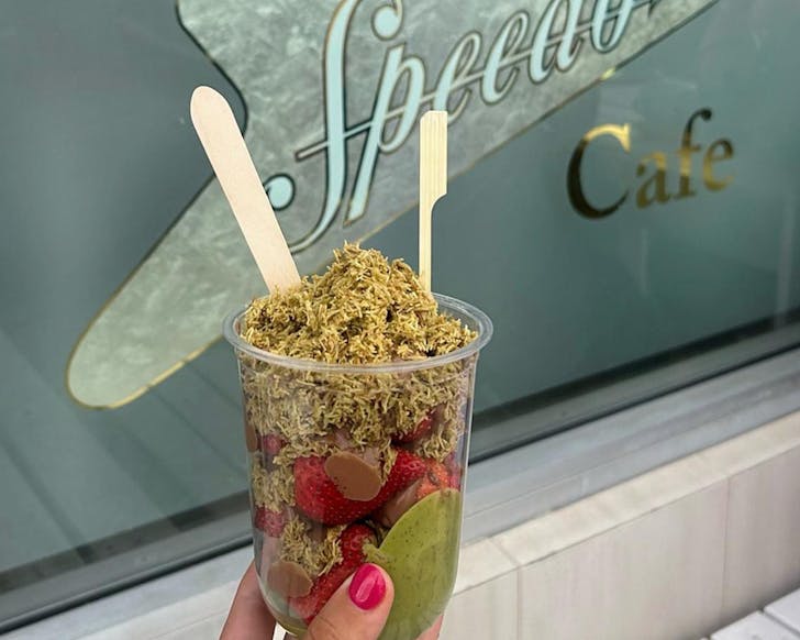 speedos bondi viral dubai chocolate pistachio strawberry cup, one of the best pistachio treats in sydney