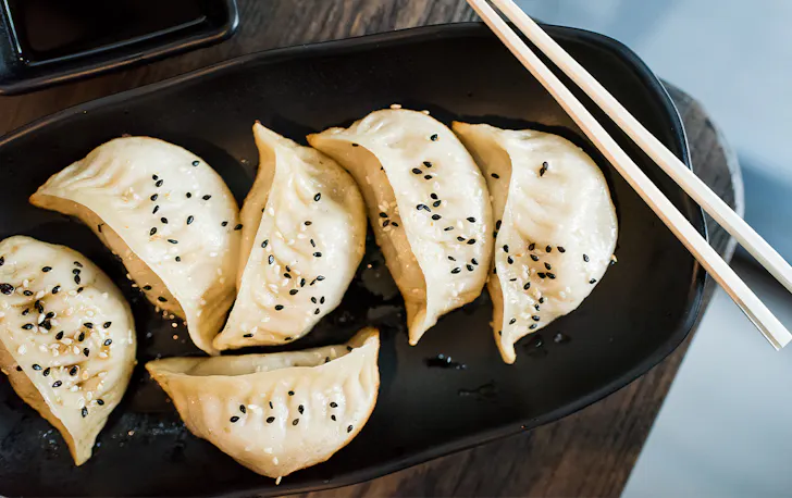 a plate of dumplings