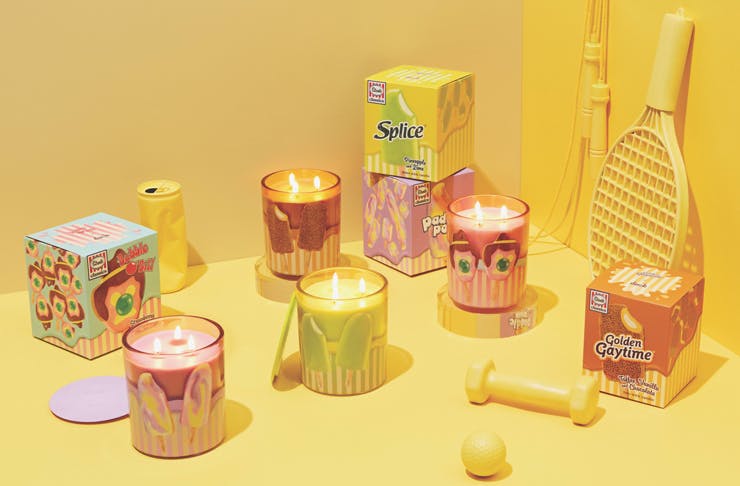 Dusk Streets Ice Cream Candles on a yellow background. 